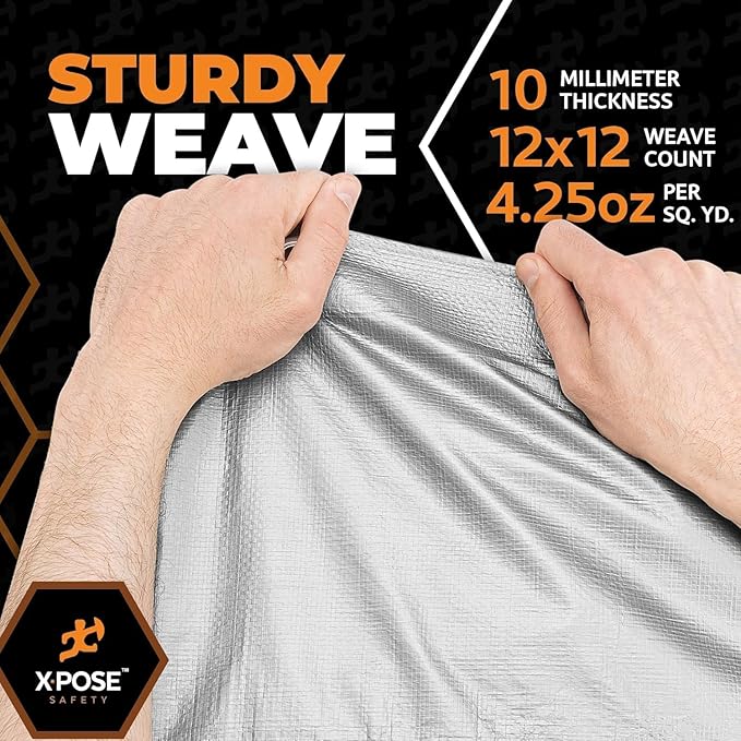 Heavy Duty Poly Tarp 50' x 100' - Bulk Full Pallet (18 Pack) Thick Waterproof, UV Blocking Protective Cover - Reversible Silver & Black - 10 Mil Thick Polyethylene - by Xpose Safety
