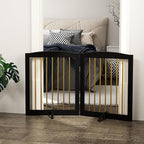 Freestanding Pet Gate for Dogs, Foldable Wooden Dog Gate for House, Stairs, Doorways, Step Over Pet Puppy Safety Fence,Support Feet Included,24" Height 2 Panels, Black&Gold