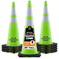 Xpose Safety 36” Lime Green Traffic Cone Dual 6" & 4" Reflective Collar – 8 Pack Multipurpose Premium PVC Safety Cone for Parking, Caution, Construction, Road Crews, Emergency Vehicle - DOT Approved