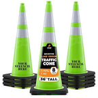 Xpose Safety 36” Lime Green Traffic Cone Dual 6" & 4" Reflective Collar – 8 Pack Multipurpose Premium PVC Safety Cone for Parking, Caution, Construction, Road Crews, Emergency Vehicle - DOT Approved