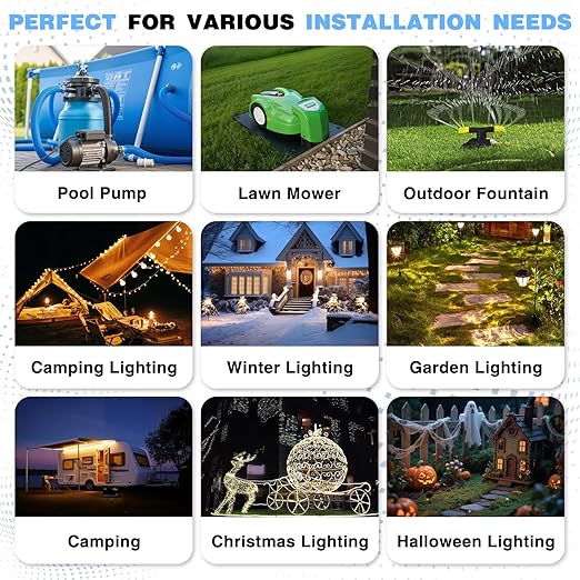 Flemoon Medium Outdoor Electrical Box (11.5x5.2x4 inch), IP54 Waterproof Extension Cord Cover w/6 Cable Entry Ports, Weatherproof Connection Box for Power Strip, Timer, Holiday Lights, Almond