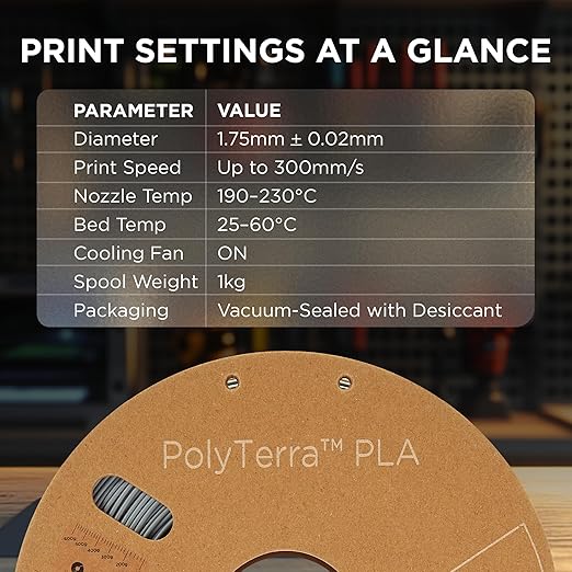 Polymaker Matte PLA Filament Fossil Grey 1.75mm 1kg 3D Printing Filament, PolyTerra 3D Printer PLA Filament