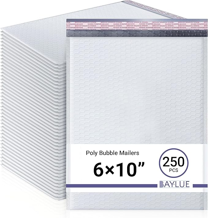 White Small Poly Bubble Mailers 6x10 inch #0 | Self Seal Padded Envelopes | Cushioned Bubble Mailer | Usable Size 6x9 | WaterProof | Lightweight mailing Shipping Bags | 250 Pack Bulk