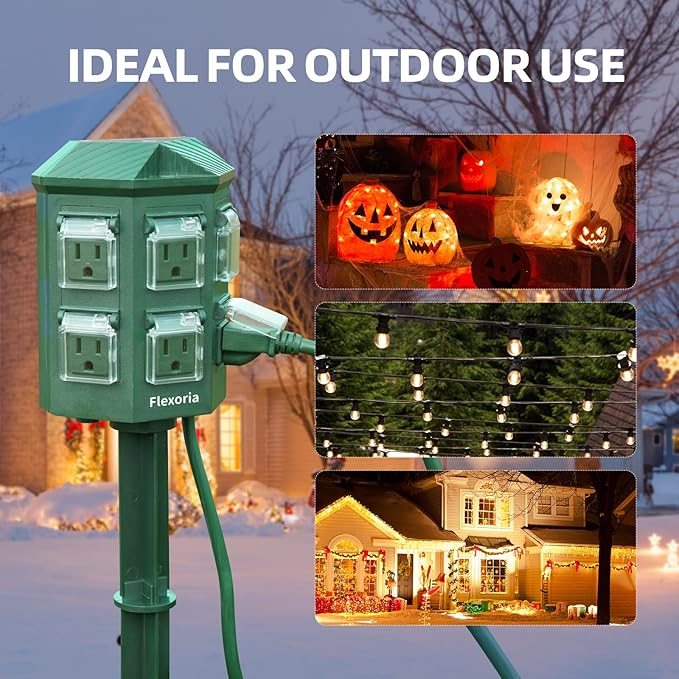 Outdoor Power Strip Waterproof, 90 FT Extension Cord, 6 Grounded Outlets for Christmas Decorations and Inflatables, 15A/1875W, ETL Listed