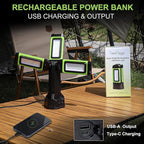 Multi-Directional LED 7000 Lumen Work Light, with Adjustable Tripod Stand and Carry Bag, Rechargeable with USB Power in/Out, Super Bright for Camping, Car Repairing, Barbecue, Workshop