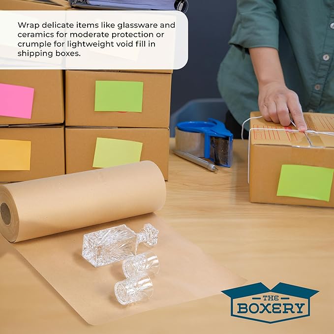 The Boxery Kraft/Brown Kraft Paper Roll, 24” x 5520” (460’)-70lb. Thickness Extra-Heavy Duty Brown Wrapping Paper,Natural Kraft Packing Paper,Void Fill,Arts and Crafts,Bulletin Boards, Gift Wrapping