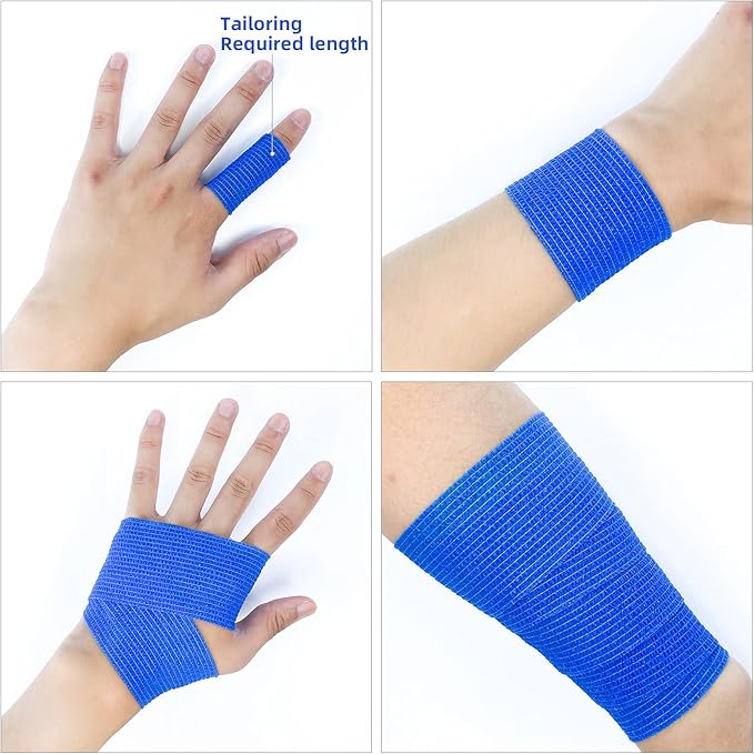 [24Pack 2" x5 Yards] Blue-Self Adhesive Bandages Pre Wrap, Athletic Elastic Cohesive Bandage for Sports, Injuries, Treatments, and Recovery, First Aid Tape Vet Wrap for Cat, Dog