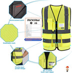 A-SAFETY High Visibility Mesh Safety Reflective Vest with Pockets and Zipper,Hi Vis Viz Reflective Safety Vest(Yellow Mesh L)