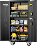 INTERGREAT Metal Storage Cabinet with Wheels, 72" Lockable Mobile Cabinets with Adjustable Shelves, Large Capacity Rolling Tall Cabinet with Casters for Home Office, Kitchen, Garage, School(Black)