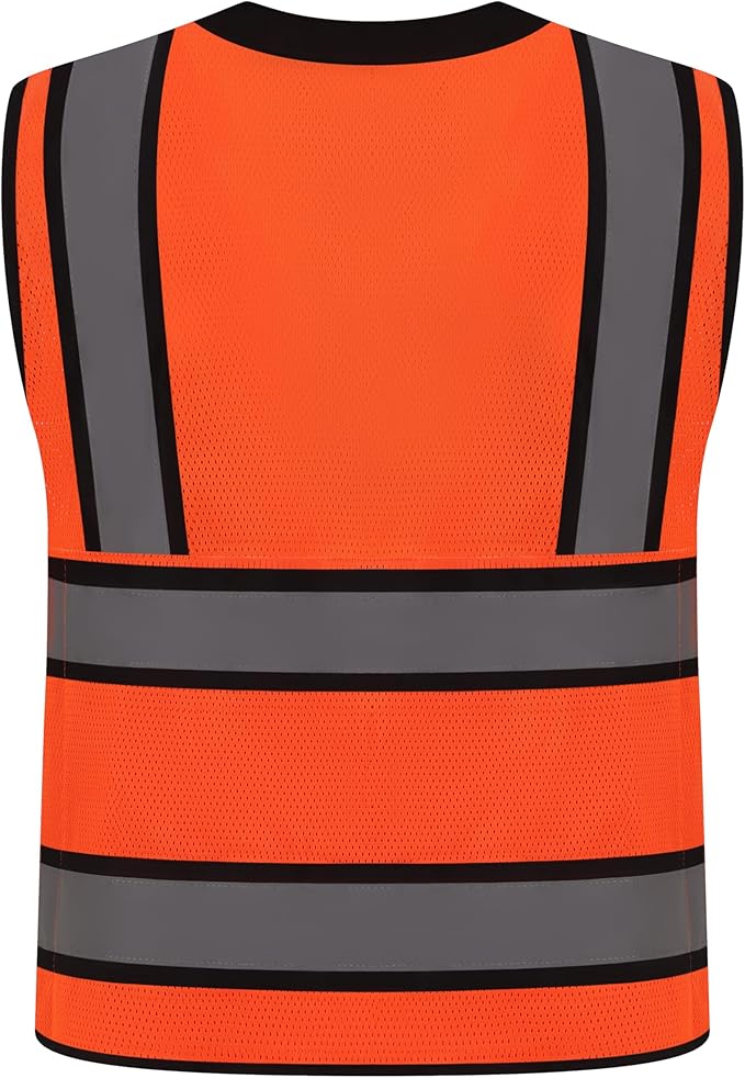 Class 2 High Visibility Reflective Safety Vests Women & Men With 15 Pockets And Zipper Front,Meets Ansi/Isea Standards