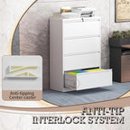 4 Drawer Lateral File Cabinet with Lock, Metal File Cabinet, Lateral File Cabinets for Home Office, Heavy Duty File Storage Cabinet for Legal/Letter/A4 Document, Assembly Required, White