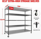 Garvee Heavy Duty 82" H Storage Shelving Unit with Wheels, 3300LBS 5-Tier Metal Shelves w/Feet, Adjustable Wire Shelving Organizer Rack Shelf for Garage, Pantry Rooms &Commercial, 59" W x 23.6" D
