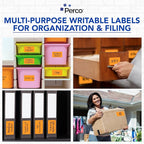 Perco Fluorescent Orange 3x5 Inch Perforated Sticker Labels — 150 Stickers/Roll — with Permanent Adhesive for Inventory Management, Color Coding, Moving Boxes, Retail, Organizing & Crafts—Made in USA