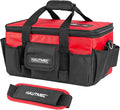 HAUTMEC 16-Inch Multi-Function Tool Bag with Removable Divider, Heavy-Duty 1680D Quick Action Tool Case with Padded Shoulder Strap & Trolley Sleeve, Rigid Structure & Wide-Opening Design - HT0401
