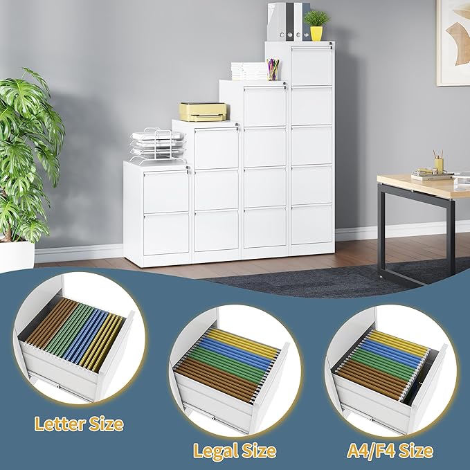3 Drawer File Cabinet with Lock, Vertical Filing Cabinets for Home Office, Metal Storage Cabinets, Heavy Duty File Cabinet for Letter/Legal/A4/F4 Size Amssebly Required, White