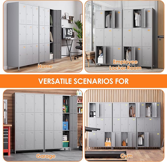 Employee Lockers with 27 Hooks,9 Doors Metal Storage Locker with Card Holder for Employees Home Gym,Assembly Required (Dark Grey)