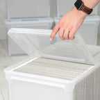 IRIS USA File Box File Organizer w/ Hinged Split Latching Lid for Letter/Legal File, Water Resistant Document Box, BPA-Free, Plastic Storage Bin Tote Organizer, Stackable, Nestable, Clear 44 Qt. 5Pack