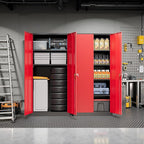 Pataku Metal Storage Cabinet, 72" Garage Cabinet with Doors and Shelves Lockable Steel Multifunctional Cabinets, File Cabinets for Home, Office, Warehouse(Black Red)
