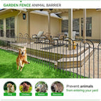 10 Panels Garden Tube Fence with Gate, 42in(H)×21.6ft(L) Tall No Dig Fence Animal Barrier, Heavy Duty Metal Decorative Garden Edging Border, Ground Defense Temporary Fencing for Outdoor Yard, Black