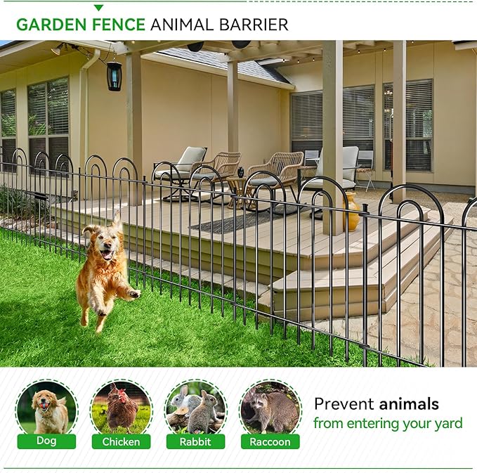 10 Panels Garden Tube Fence with Gate, 36in(H)×21.6ft(L) Tall No Dig Fence Animal Barrier, Heavy Duty Metal Decorative Garden Edging Border, Ground Defense Temporary Fencing for Outdoor Yard, Black