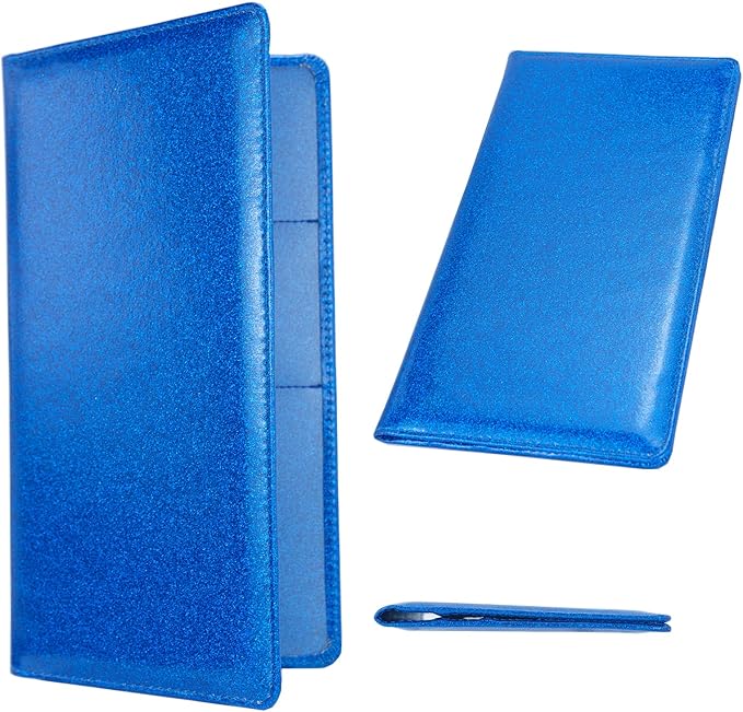 Car Registration and Insurance Holder, Leather Magnetic Shut Vehicle Glove Box Organizer for Document, Card, Driver License, Glitter Blue