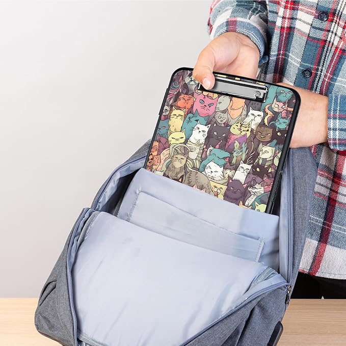 Clipboard with Storage,Storage Clipboard with Pen Holder,Heavy Duty Plastic Storage Clipboard with Low Profile Clip, Clipboard Folder, Teacher Must Haves, Office Supplies,Colorful Cats