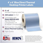4" X 6" Direct Thermal Perforated Stickers Labels for Shipping Labels, Inventory, and Color Coding - Compatible with Zebra, Rollo, Godex and More (Blue, 48 Rolls)