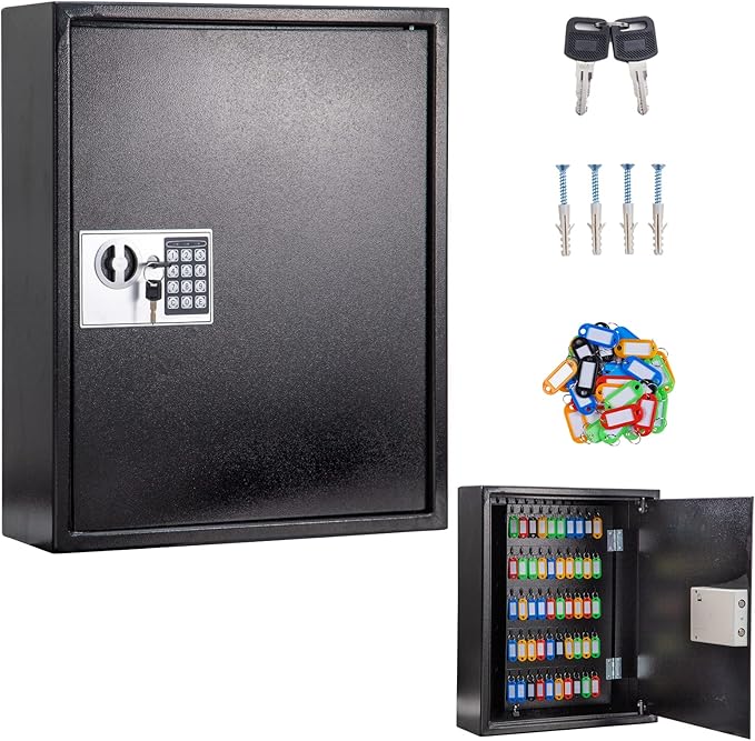 UMEKEN Key Box Wall Mount 150 Position Valet Digital Car Key Cabinet Lock Box with Code, Electronic Key Vehicle Holder Lockbox with Key Tags, Key Organizer Locker Box, Black
