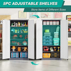 Wide & Deep Metal Storage Cabinet with 2 Doors and 5 Adjustable Shelves,72 inch Tall Locking Garage Storage Cabinet with Lock,Gray White Pantry Cabinets,Steel Cabinets for Home,Office,Garage 72x36x18