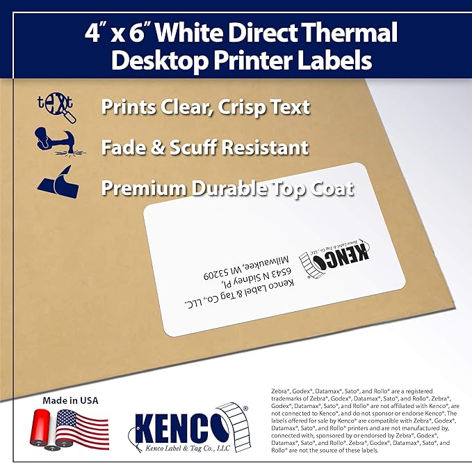 4" X 6" Direct Thermal Perforated Stickers Labels for Shipping Labels, Inventory, and Color Coding - Compatible with Zebra, Rollo, Godex and More (White, 24 Rolls)