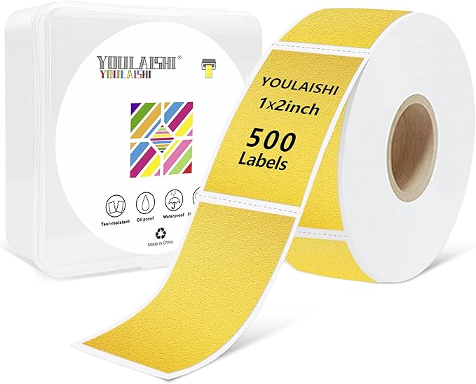 1x2 inch Label Stickers Roll for Thermal Printer 500PCS Colored Removable Freezer Labels Waterproof Blank Sticker Labels to Write on for Food Containers and Jars, Gold