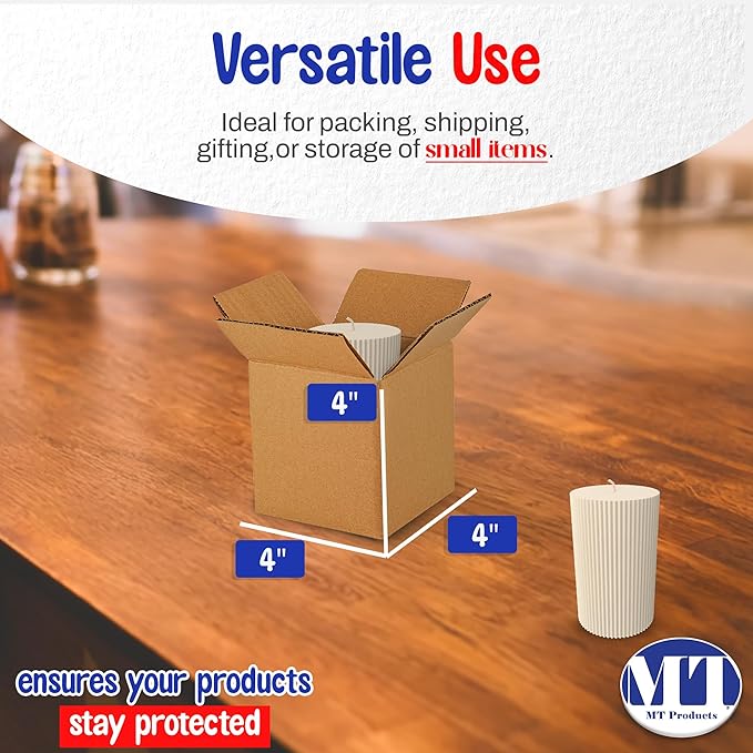 MT Products Sturdy Kraft Corrugated Cardboard Small Shipping Boxes and Mailing boxes for shipping - Size: 4" x 4" x 4" Cube sized (15 Pieces) - Made in the USA