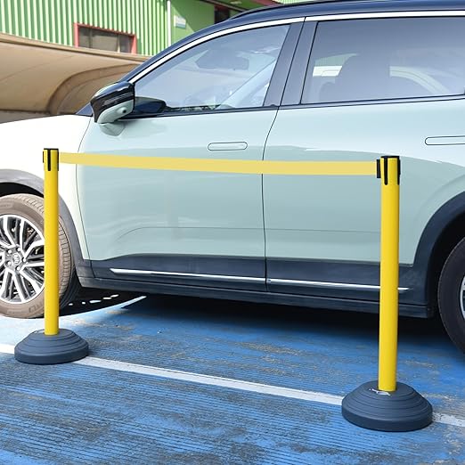 OangeStar 6 Packs Crowd Control Stanchions w/10ft Retractable Belt, Crowd Control Barriers Set w/Water Filled Base, Ideal for High Traffic Areas, Yellow