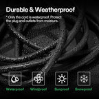 VIVOSUN 25 ft Extension Cord, 3-Outlet Power Strip with 1800W Surge Protection, 15A 14 AWG, Flat Heavy Duty Extender for Indoor Outdoor Use, Garden Home Office, Black