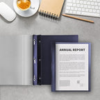Binditek 30 Pack Clear Front Report Covers with 3 Prongs, 100-Sheet Capacity, Heavy-Duty Plastic Report Folder with Navy Back Covers, 3 Metal Prongs Fasteners, for Letter Size, Office Supplies