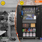 Metal Storage Cabinet with Drawers, Locking Garage Tool Cabinets on Wheels with Pegboards and Hooks for Warehouse Homes, Offices, Assembly Required(Black)