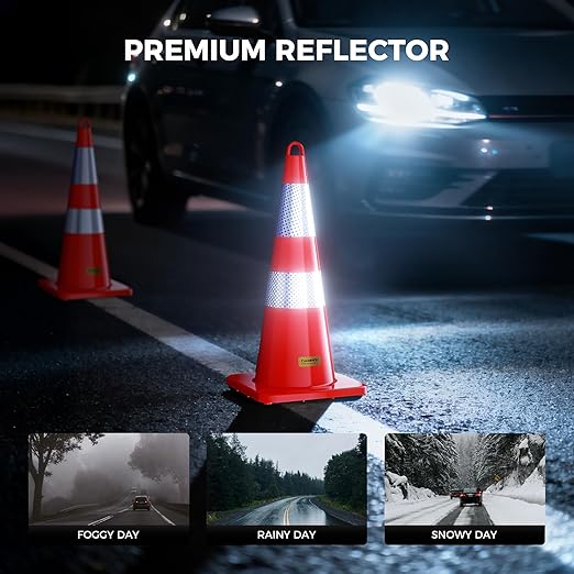6 Pack 28 Inch Traffic Cones, from -22℉ to 131℉, MUTCD-Compliant Orange Safety Cone with Reflective Collar ＆ Extra Caution Tape for Parking Lot, Construction Work, Road Safety