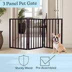 3-Panel Indoor Foldable Dog Fence for Stairs, Hallways, or Doorways - 54x24-Inch Wood Freestanding Dog Gates by PETMAKER (Brown)