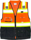 (C Vest For Mens Black Series Safety Vest With Zipper and Utility Pockets Premium Black Series Surveyors Vest (XX-Large, Orange/Black)