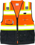 (C Vest For Mens Black Series Safety Vest With Zipper and Utility Pockets Premium Black Series Surveyors Vest (Medium, Orange/Black)