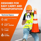 Pyle 28-Inch Safety Traffic Cones, 10-Pack Orange Parking Cones with Reflective Collars, Stackable PVC Construction for Roadwork, Sports Training & Events, Solid High-Density Base for Stability