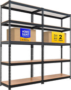 HOMEDANT 5 Tier Storage Shelves Adjustable Laminated Boltless Garage Metal Shelving Unit Heavy Duty Utility Rack Shelf Warehouse Pantry Closet Kitchen (2, (M) 35.9" W, Black)