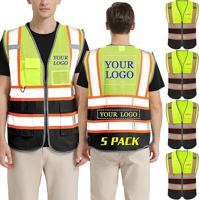 BeautyWill Custom Logo Safety Vest Class 2 High Visibility Reflective Vest for Men - Personalized Logo Team Vest