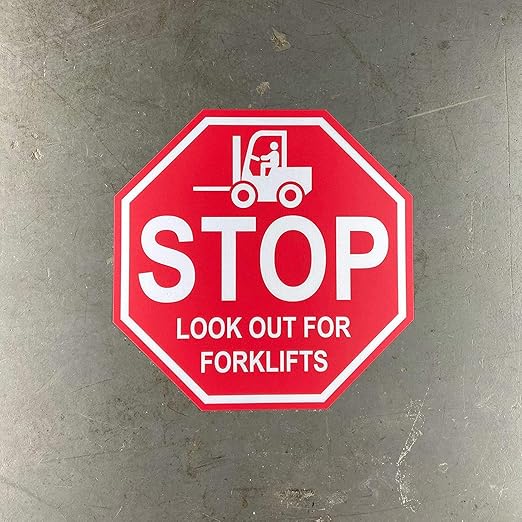 "Stop Look Out for Forklifts"- Laminated Vinyl Floor Sign by Graphical Warehouse - 5S Safety and Security Signage, Visual Communication Tool (16")