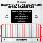 Angry Bull Barricades Metal Interlocking Steel Barricade (8.5 Ft. Heavy Duty, Bridge Feet, Red Powder Coated, Set of 20)