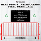 Angry Bull Barricades Metal Interlocking Steel Barricade (8.5 Ft. Heavy Duty, Bridge Feet, Red Powder Coated, Set of 10)