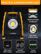 Adiding Rechargeable LED Work Light 4400mAh - Portable Flood Light With Sensor & 360 Rotation Magnetic Base for Repairing, Inspection, Garage, Camping