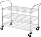 Finnhomy 3-Tier Commercial Grade Rolling Cart, Heavy Duty Utility Carts with Wheels and Handles, Kitchen Trolly on Wheels, Metal Serving Shelves with 700 lbs Capacity, Shelf Size 24" D x 48" W, NSF