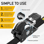 AUGO Self-Locking Retractable Ratchet Straps | 4 Heavy Duty Self-Tensioning Retractable Tie Down Straps with Soft Loops & Storage Bag | for Motorcycle, Truck, Cargo | 1500Lb Break Strength 1” x 12’