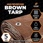 Multipurpose Protective Cover Brown Poly Tarp 10' x 12' - Bulk Half Pallet (378 Pack) Durable, Water Resistant, Weather Resistant - 5 Mil Thick Polyethylene - by Xpose Safety